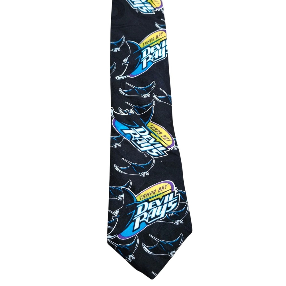 Vintage 1995 Tampa Bay Devil Rays MLB Silk Tie RM Sport Black Manta Ray Logo USA
